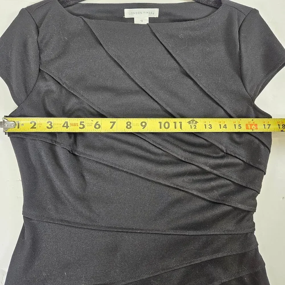 London Times NWT Black Cap Sleeve Knee Length Dress Size 10 - Picture 7 of 10